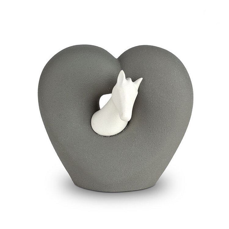 Porseleinen urn donkergrijs wit paardenurn kunstwerk