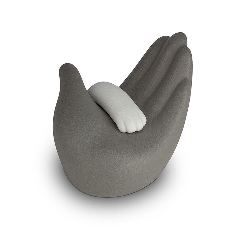 Porseleinen urn donkergrijs wit hand met pootje