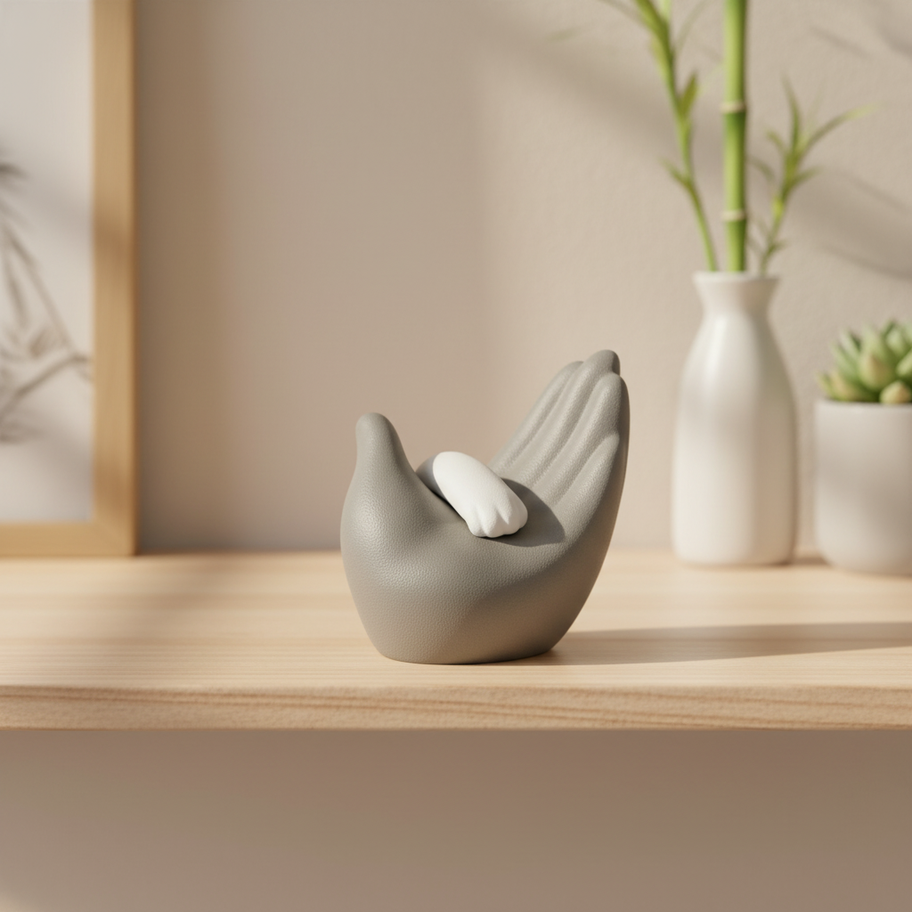 Porseleinen urn donkergrijs wit hand met pootje