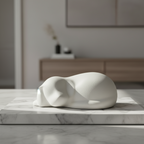 Porseleinen urn wit slapende hond sierlijk kunstwerk