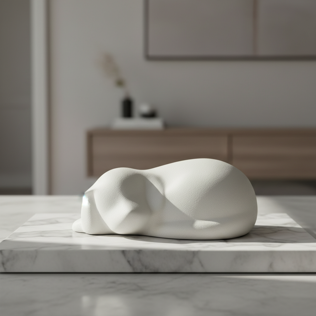 Porseleinen urn wit slapende hond sierlijk kunstwerk