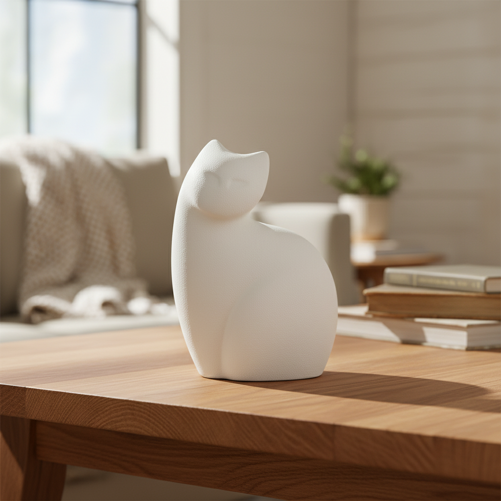 Porseleinen dierenurn wit zittende poes stijlvol en tijdloos