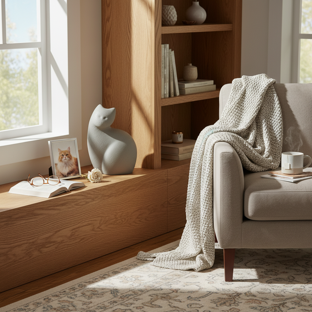 Porseleinen dierenurn donkergrijze zittende poes stijlvol en duurzaam