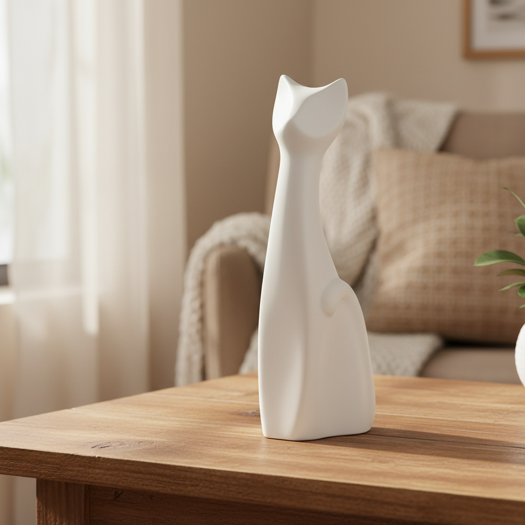 Porseleinen dierenurn abstracte witte kat modern kunstwerk