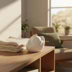 Porseleinen dierenurn witte poes slapend in hand symbool liefde en herinnering