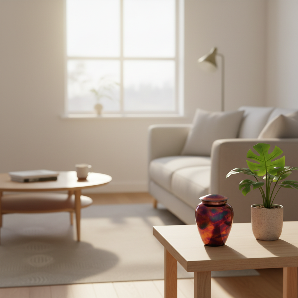 Metalen keepsake urn kopermat met uniek Raku-patroon