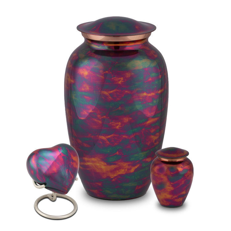 Metalen keepsake urn kopermat met uniek Raku-patroon