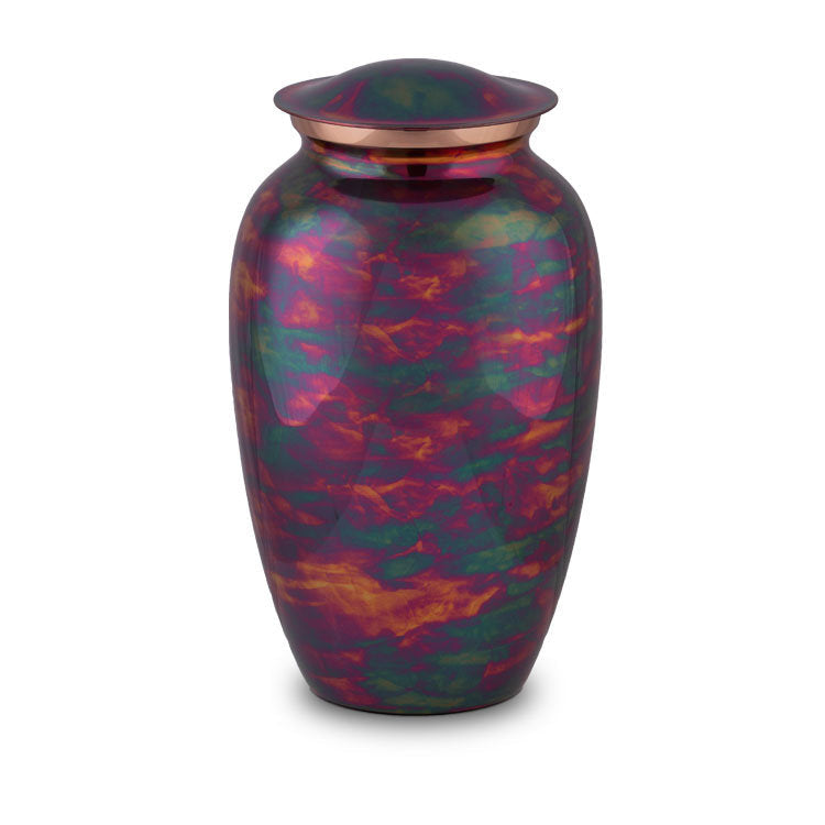 Metalen urn kopermat met uniek Raku-patroon