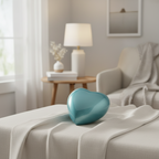 Metalen keepsake urn hartvormig Satori met blauwe parelmoer