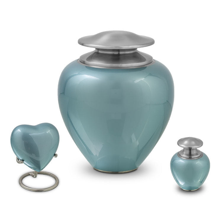 Metalen keepsake urn hartvormig Satori met blauwe parelmoer