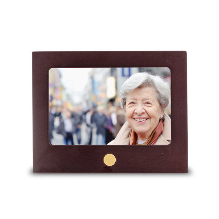 MDF Hout Naturel Mini Urn met Fotolijstje en Messing Ashouder