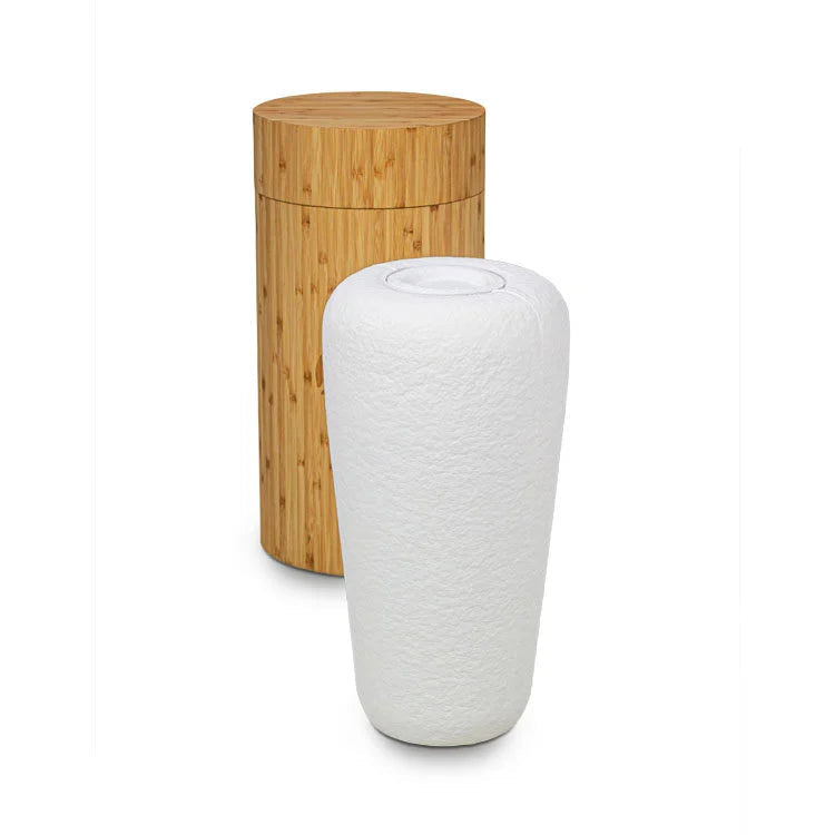 Biologische urn wit duurzaam eco water urn met bamboe houder