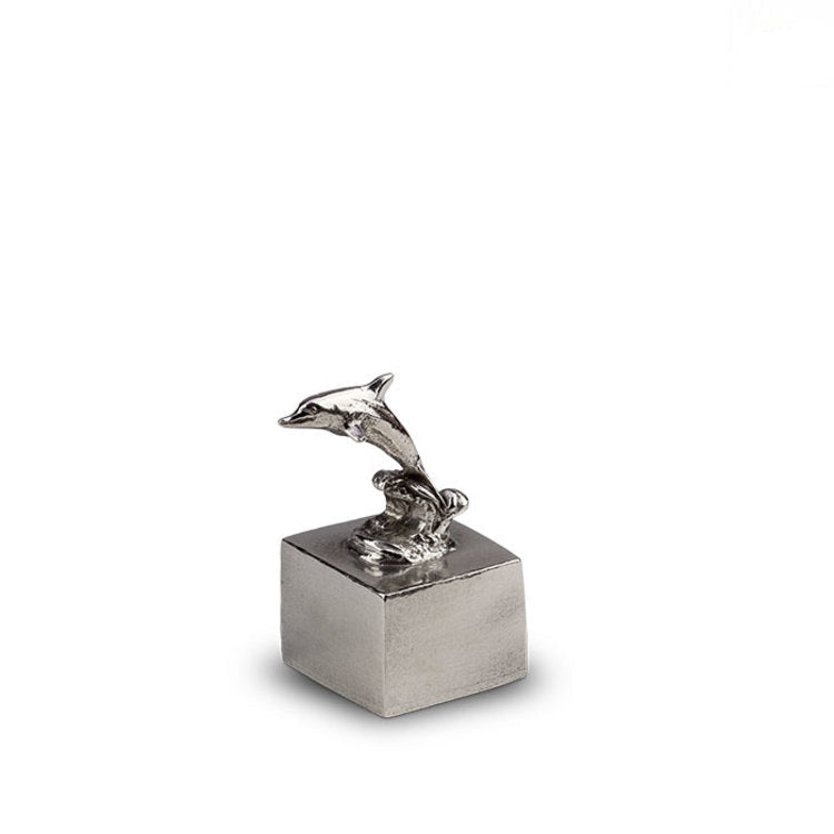 Tinnen asbeeld zilver vrij om te gaan op de golven dolfijn klein