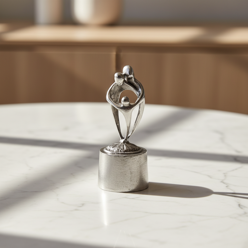 Tinnen asbeeld zilver sterke band ouders en kind symbool