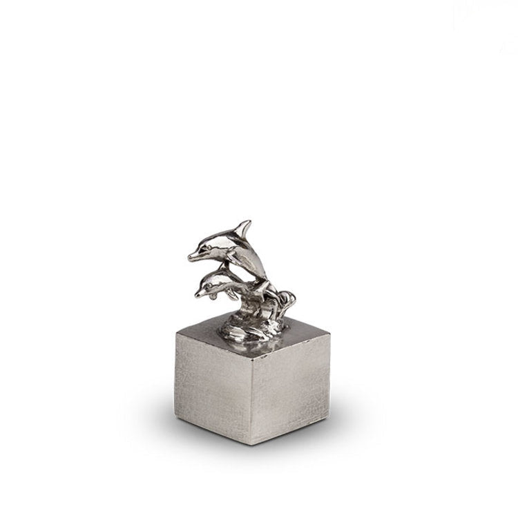 Tinnen asbeeld zilver vrij om te spelen op de golven dolfijnen