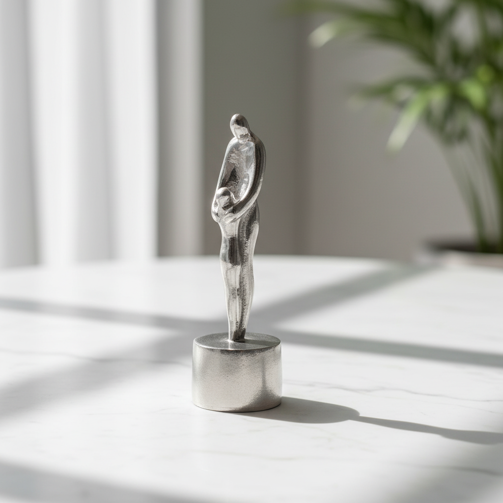 Tinnen asbeeld zilver vader en kind niet te verbreken band