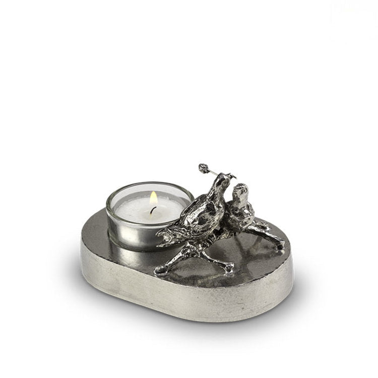 Tinnen asbeeld zilver eeuwige liefde vogels en waxinelichtje