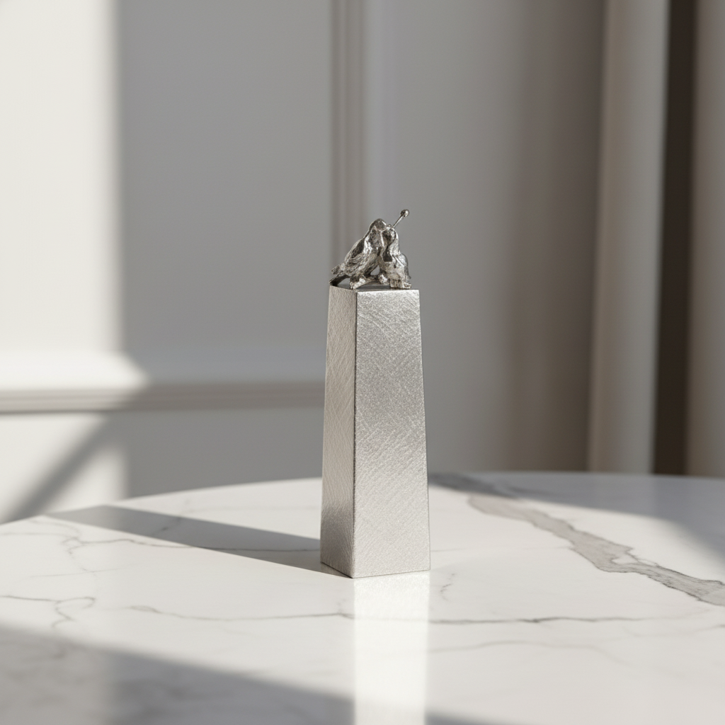 Tinnen asbeeld zilver liefde voor altijd vogels en roos