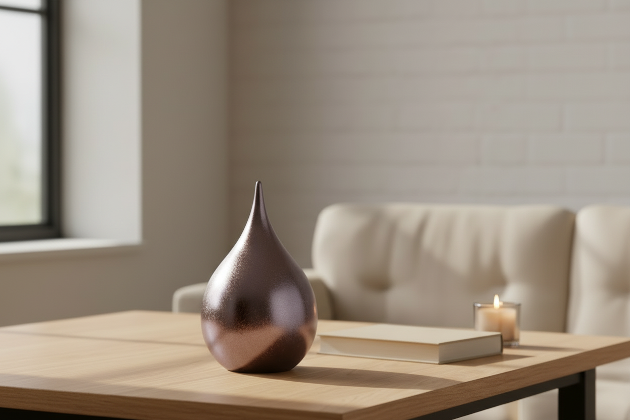 Keramische urn teardrop vorm wit met glazuur