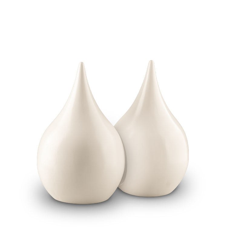 Keramische duo urn teardrop vorm wit met glazuur